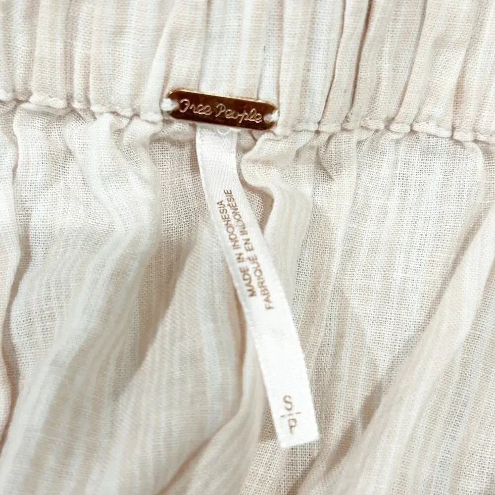 Free People Linen Blend Light Pink Striped Off the Shoulder Top Sz S